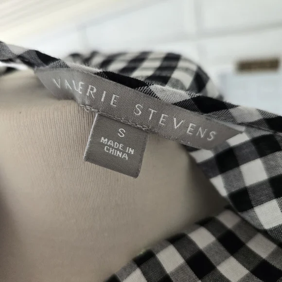 Valerie Stevens:Black and White Checkered Top with Red Floral Embroidery.  20 - Picture 6 of 6